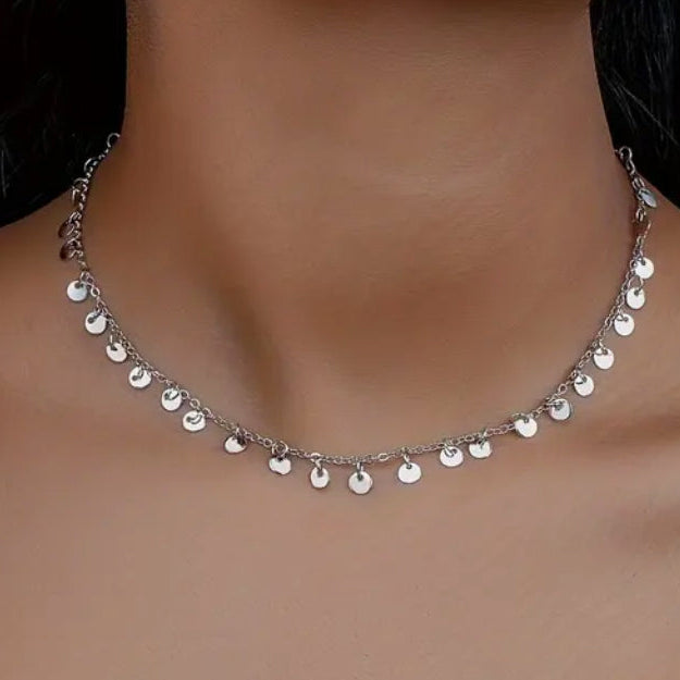Colar Corrente Com Plaquinhas Prateaddo