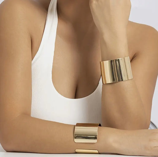 Pulseira Bracelete Liso Largo Dourado