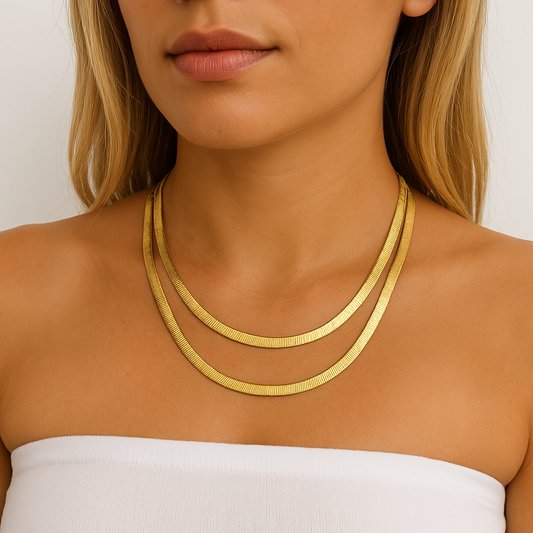 Colar Fita 2 Camadas Dourado Folheado