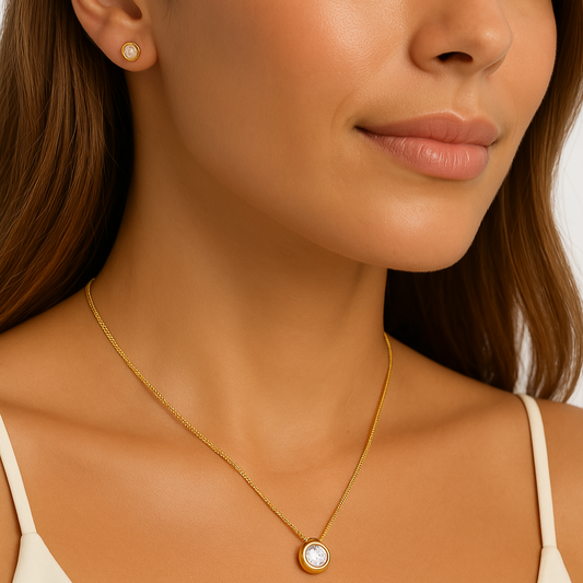 Conjunto Colar e Brinco Ponto de Luz Folheado