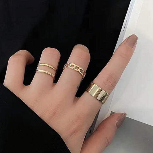 Anel Kit Com 3 Ajustável Folheado Dourado