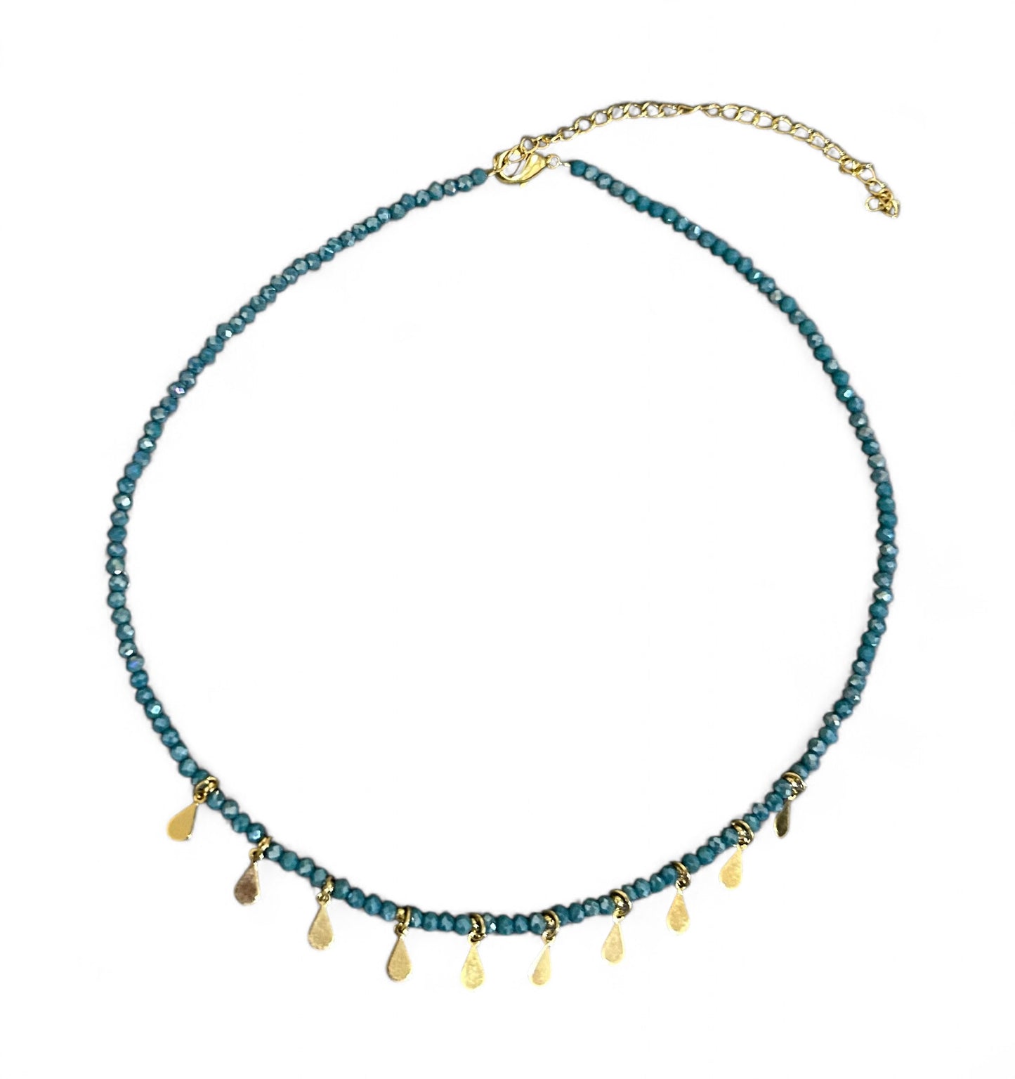 Colar Chocker Miçangas Com Gotas Dourado