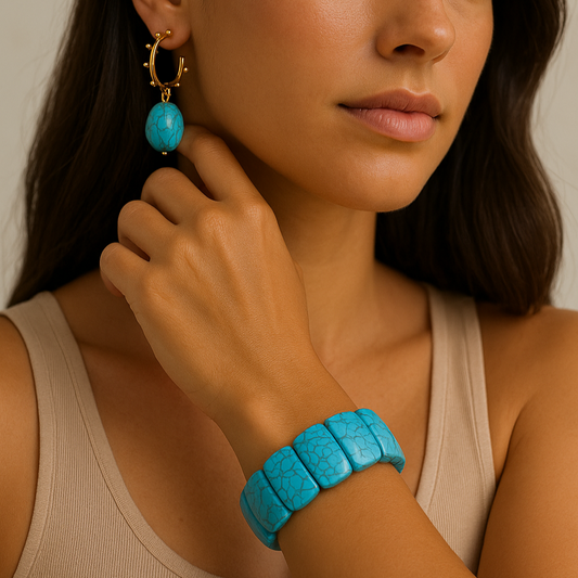 Pulseira Bracelete Turquesa Elástica
