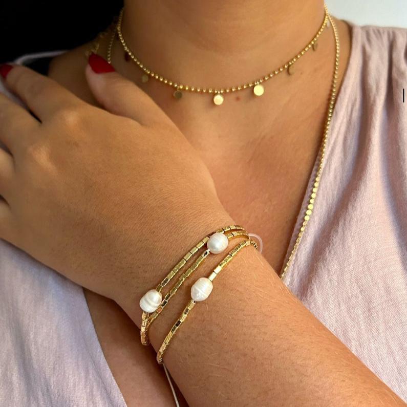 Pulseira Canutilhos com Perolas Ajustável