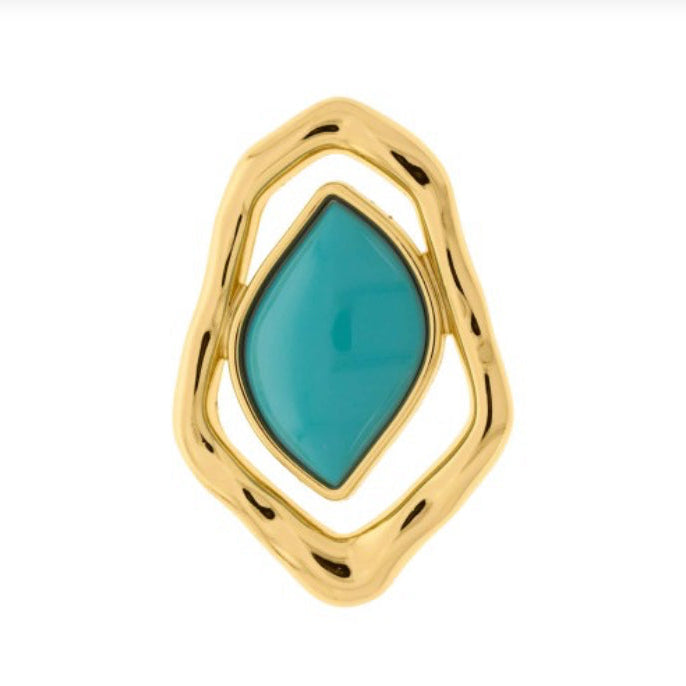 Colar Veludo Largo Com Pingente Orgânico Dourado Com Turquesa