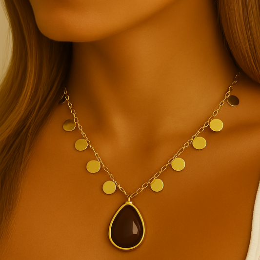 Colar corrente  Dourado Com Plaquinhas e Pedra